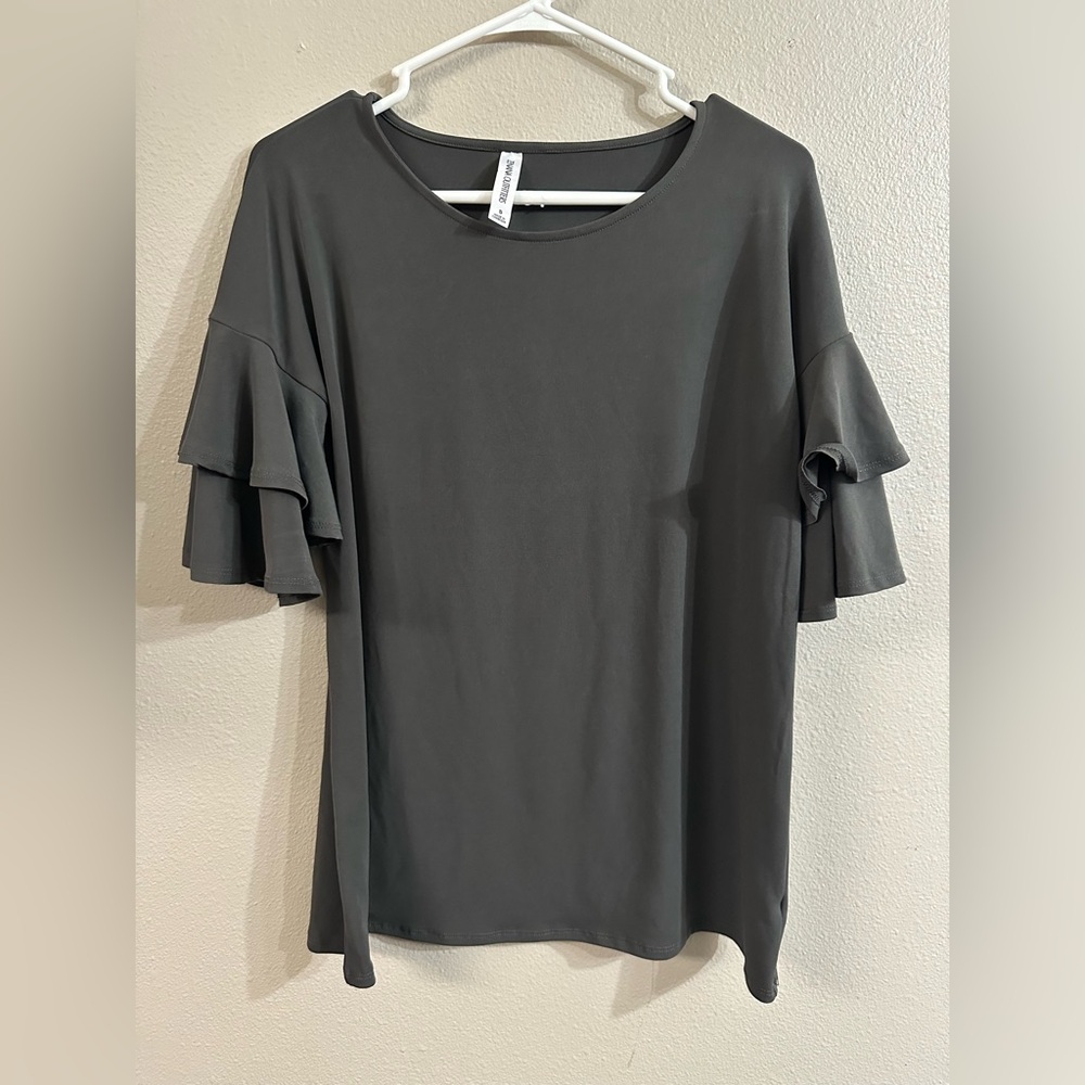 Zenana Outfitters Charcoal Ruffle Sleeve Blouse